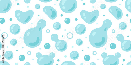 Seamless pattern with Blue water bubbles and drops. Trendy modern vector illustration on light background, hand drawn, flat design