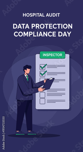 Hospital Inspector Reviewing Data Protection Compliance: Modern Audit Concept Visualized