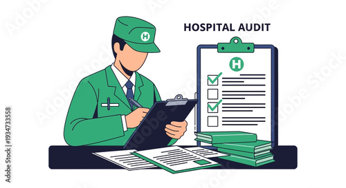 Hospital Inspector Conducting Healthcare Audit Process With Checklist And Documentation