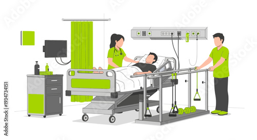 Hospital Patient Rehabilitation Process With Medical Staff Illustration Vector