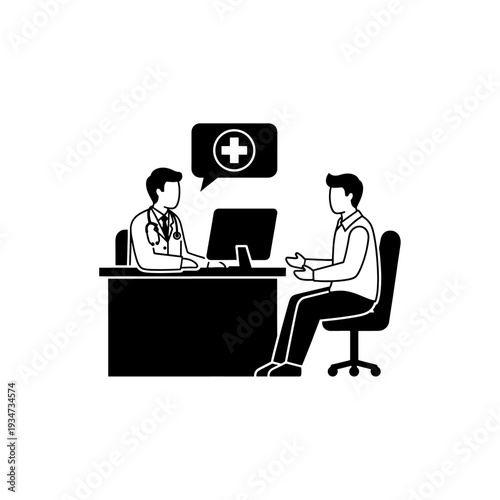 Businessman working on laptop at office desk in modern work concept illustration