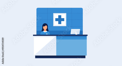 Hospital Reception Desk Illustration: A Clean and Minimalist Design for Medical Concepts