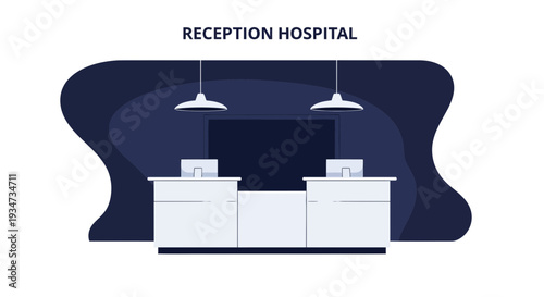 Hospital Reception Desk Illustration, Modern Minimalist Design, Clinic Interior, Healthcare