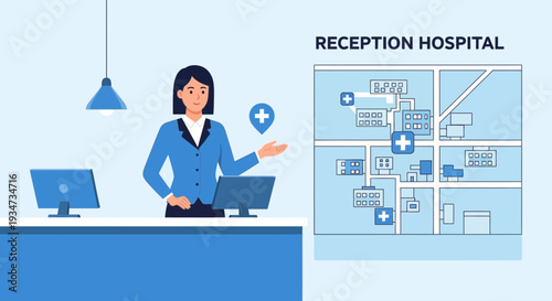 Hospital Receptionist Guiding Patients to Different Departments Within the Facility