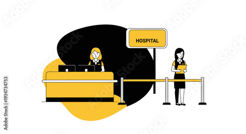 Hospital Reception Illustration Depicting Patient Check-In And Staff Interaction Seamlessly