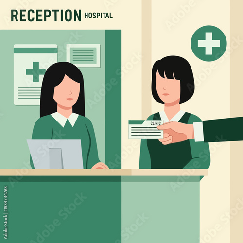 Hospital Reception Illustration Depicting Patient Interaction And Medical Consultation Scenario