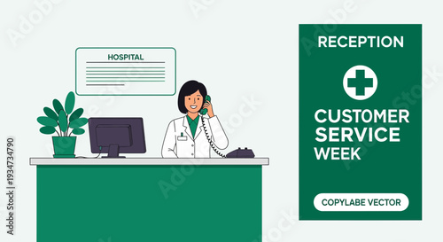 Hospital Receptionist Providing Customer Service during Customer Service Week Illustration