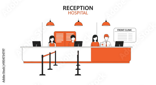 Hospital Reception Illustration: Friendly Staff Ready For Support and Assistance