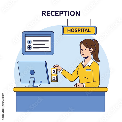 Hospital Receptionist Providing Services at The Front Desk, Managing Appointments and Patient Care
