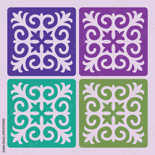 Kyrgyz Ethnic Ornament Design in Different Colors