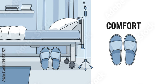 Hospital Room And Slipper Illustration Depicting Relaxation And Recovery In A Sterile Setting
