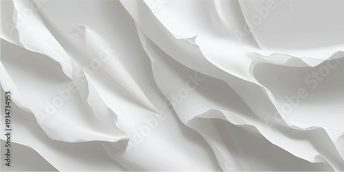 A luxury white silk fabric background with a smooth satin texture featuring soft waves and shiny curves for an elegant wedding textile backdrop design