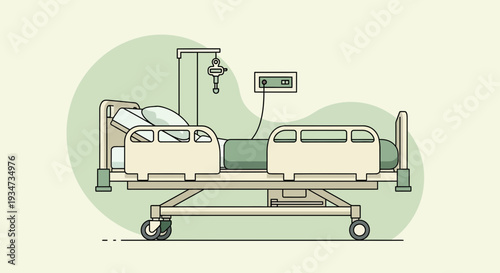 Hospital Room Bed Illustration: Medical Equipment in Modern and Minimalist Cartoon Style