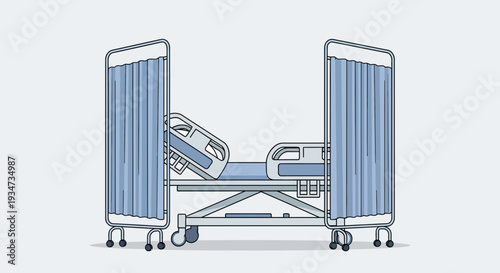 Hospital Room Bed Surrounded By Privacy Curtains In Medical Environment Illustration