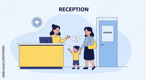 Hospital Reception Scene Depicting Patient Interaction And Medical Environment Visualization