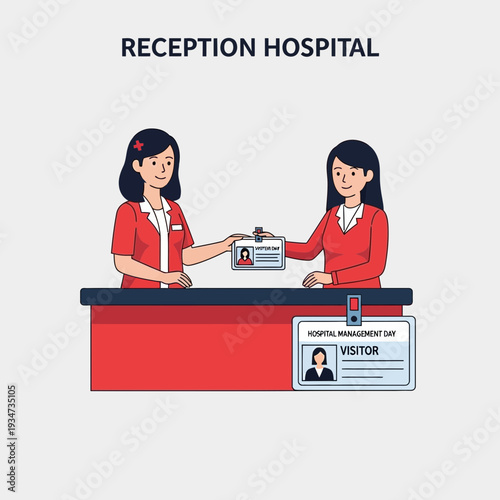 Hospital Reception Staff Exchanging Credentials During Management Day Activity