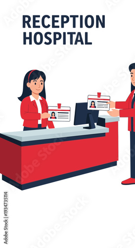 Hospital Reception Staff Greeting Patients, Providing Support, and Assisting with Identification