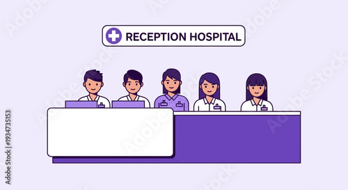 Hospital Reception Staff Waiting For Patients In Modern Medical Facility Illustration
