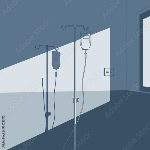 Hospital Room Depicting Infusion Therapy Under Dramatic Lighting For Health Imagery Designs
