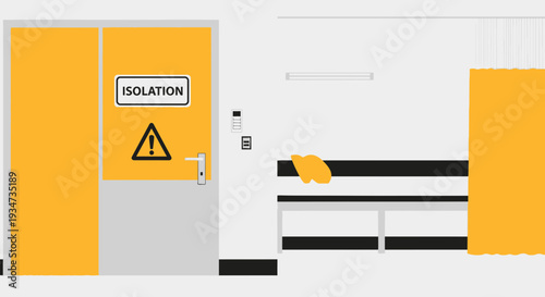 Hospital Room Depicting Isolation Protocol With Warning Sign and Designated Area