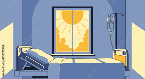 Hospital Room Depicting Sunlight Shining Through Window, Creating A Therapeutic Ambiance