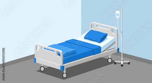 Hospital Room Depiction Featuring Bed and IV Drip for Medical Treatment and Recovery