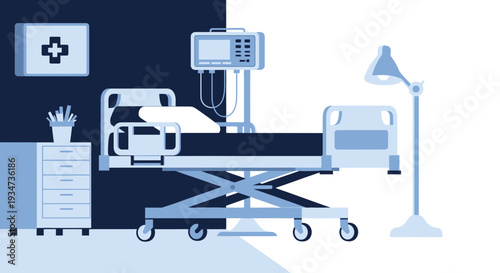 Hospital Room Depiction Featuring Medical Equipment and Clinical Environment