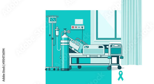 Hospital Room Depiction Featuring Medical Equipment and Equipment For Patients Recovery