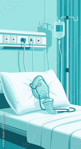 Hospital Room Depiction Featuring Medical Equipment and Equipment For Patients in Need of Assistance