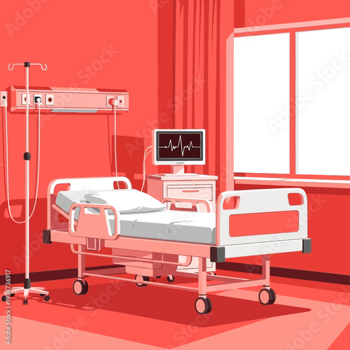 Hospital Room Depiction Illustrating Medical Care And Patient Monitoring Systems