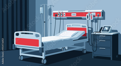 Hospital Room Depiction Illustrating Medical Care With Equipment And Modern Bed Design