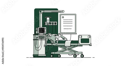 Hospital Room Depiction Illustrating Medical Equipment And A Patient Bed Vector Art
