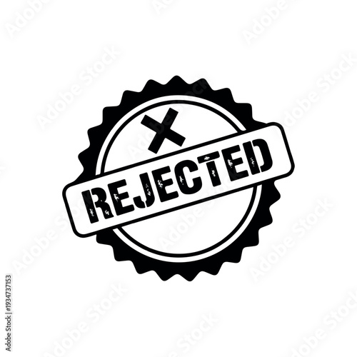 Round seal with cross symbol and rejected text in grunge style. Vector illustration for business.