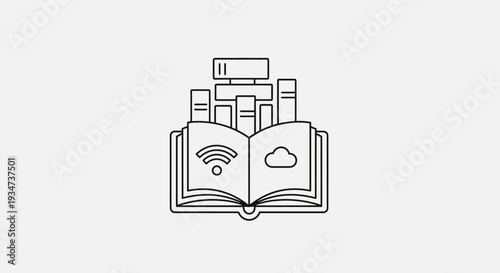 Minimalist line art icon of an open book representing digital library and online education