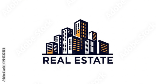 Real estate logo featuring a cityscape representing property and investment opportunities.