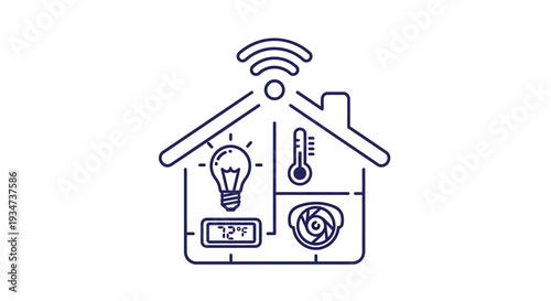 Smart Home Automation System with Connected Devices Icon.