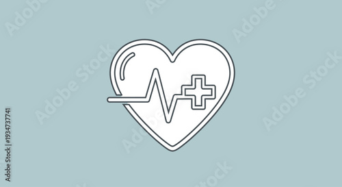 Abstract heart shape with electrocardiogram and plus sign