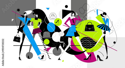 Fashionable women with shopping bags walking.