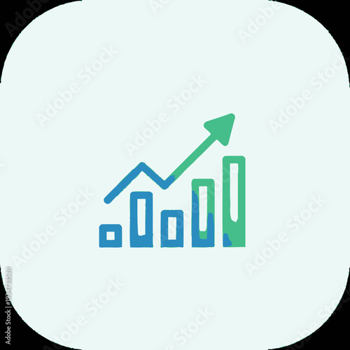 Green arrow on blue bar graph.