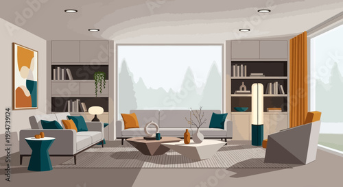 Modern living room with sofa and chair.