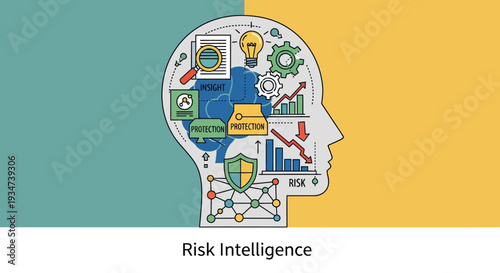 Risk intelligence human head illustration.