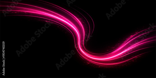 Abstract colorful vector background with glowing light waves, flowing lines, bright fractal curves and dynamic motion pattern on a dark backdrop