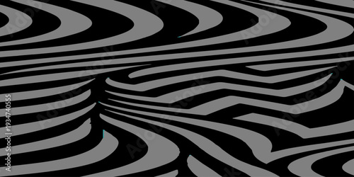 An abstract black and white vector design featuring a 3d spiral wave pattern with gray metallic lines and circular shapes for a modern technology wallpaper texture