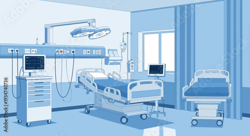 Hospital Room Depiction Illustrating Modern Medical Environment and Healthcare Facilities