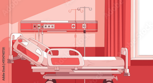 Hospital Room Depiction Illustrating Modern Medical Equipment And Patient Care Setting