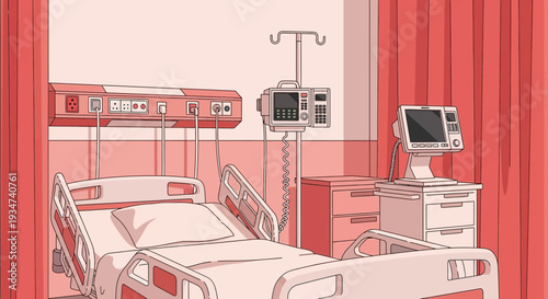 Hospital Room Depiction Illustrating Modern Medical Technology And Patient Care