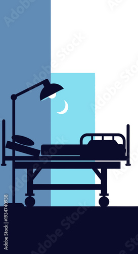Hospital Room Depiction Illustrating Rest, Care, and Recovery Under The Night's Subtle Gaze