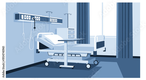 Hospital Room Depiction Illustration Featuring Adjustable Bed and Medical Equipment