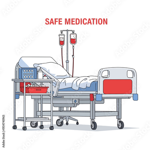 Hospital Room Depiction Illustrating Safe Medication Protocols and Patient Healthcare for Medical
