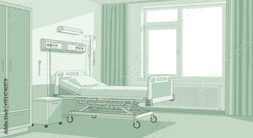 Hospital Room Depiction Illustration Featuring Medical Bed And Hospital Elements